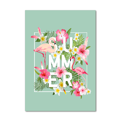 Quadro vetro acrilico verticale Vacanze e fenicotteri