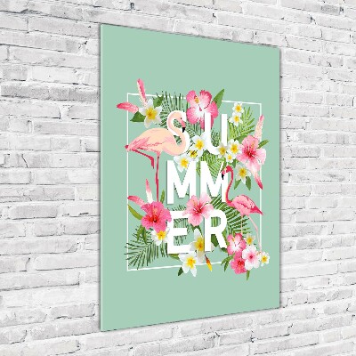 Quadro vetro acrilico verticale Vacanze e fenicotteri