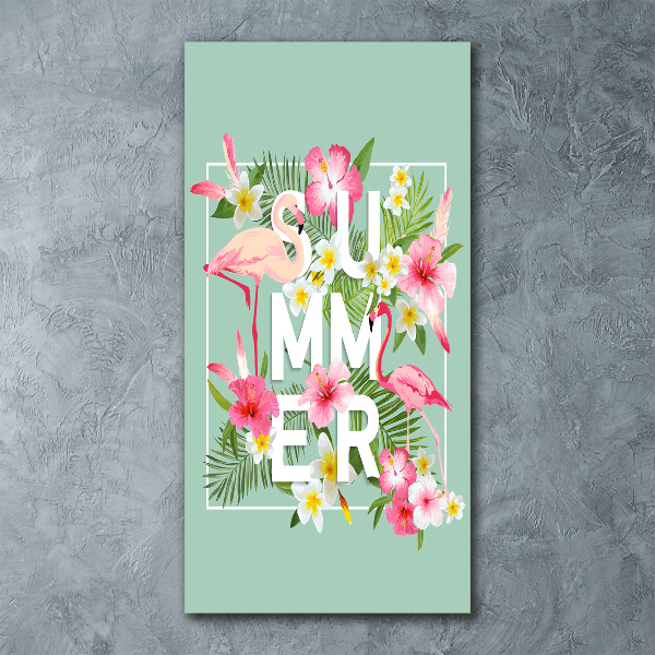 Quadro vetro acrilico verticale Vacanze e fenicotteri