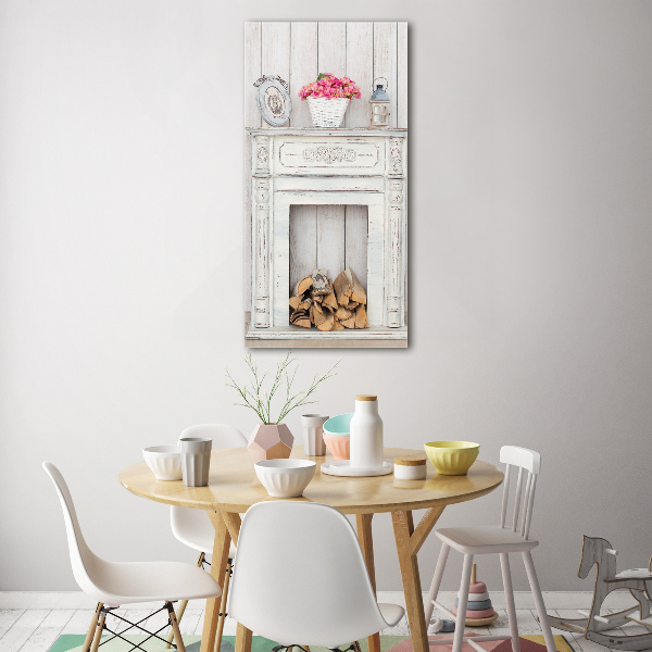 Quadro acrilico verticale Caminetto in legno