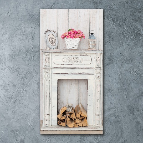 Quadro acrilico verticale Caminetto in legno