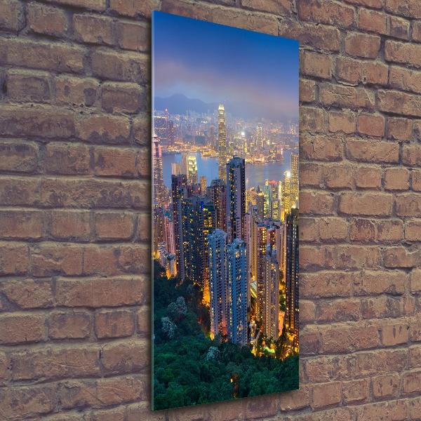 Quadro vetro acrilico verticale Hong Kong di notte