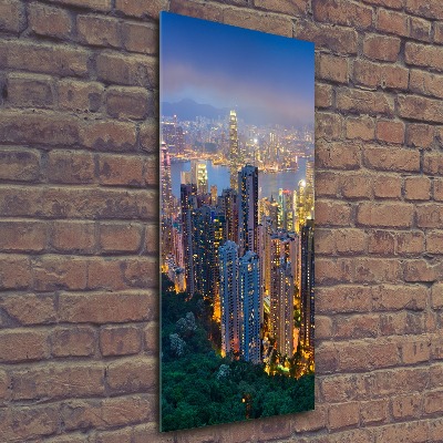 Quadro vetro acrilico verticale Hong Kong di notte