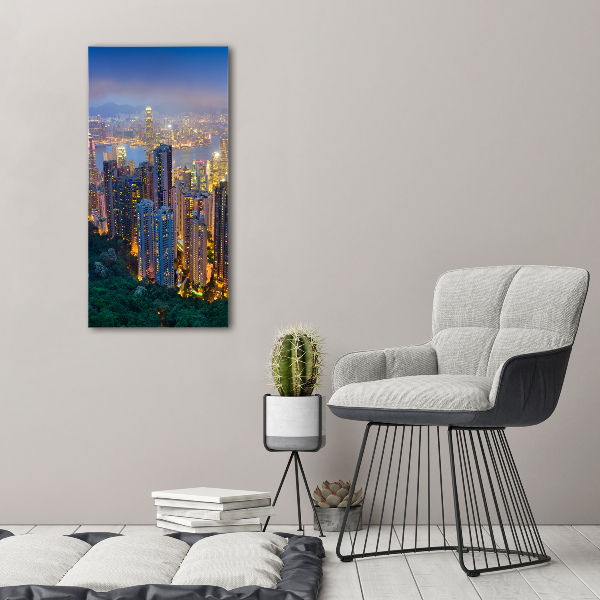 Quadro vetro acrilico verticale Hong Kong di notte