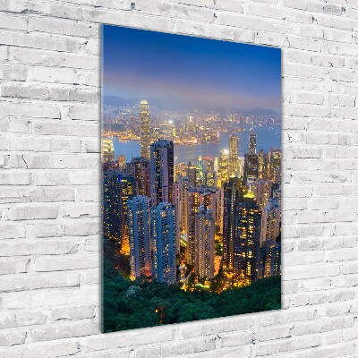 Quadro vetro acrilico verticale Hong Kong di notte