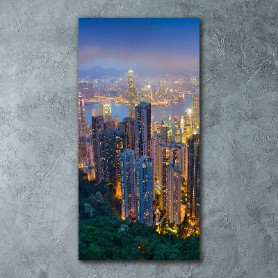 Quadro vetro acrilico verticale Hong Kong di notte