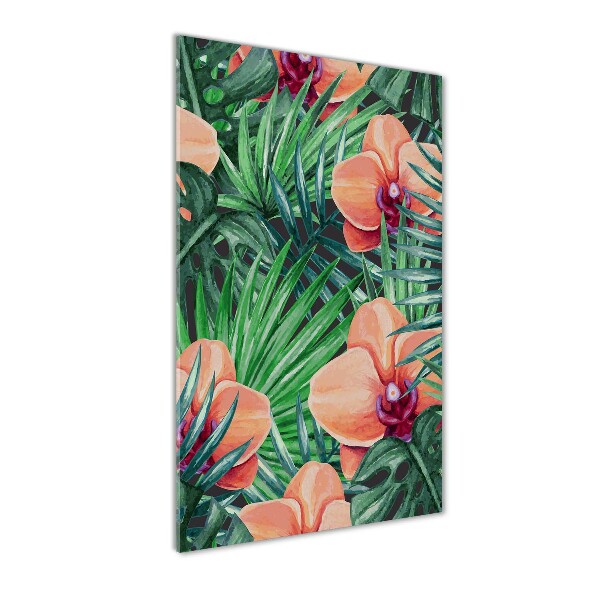 Quadro vetro acrilico verticale Orchidee e palme