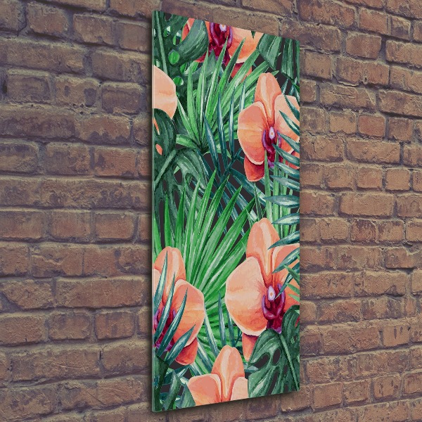 Quadro vetro acrilico verticale Orchidee e palme