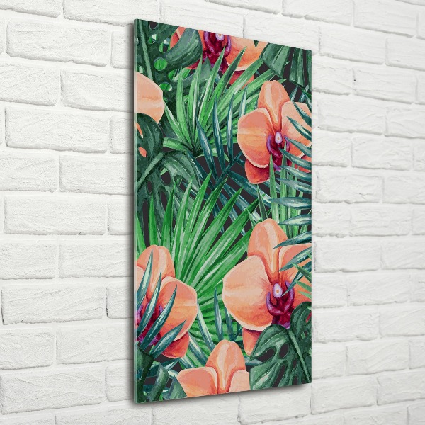 Quadro vetro acrilico verticale Orchidee e palme