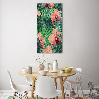 Quadro vetro acrilico verticale Orchidee e palme