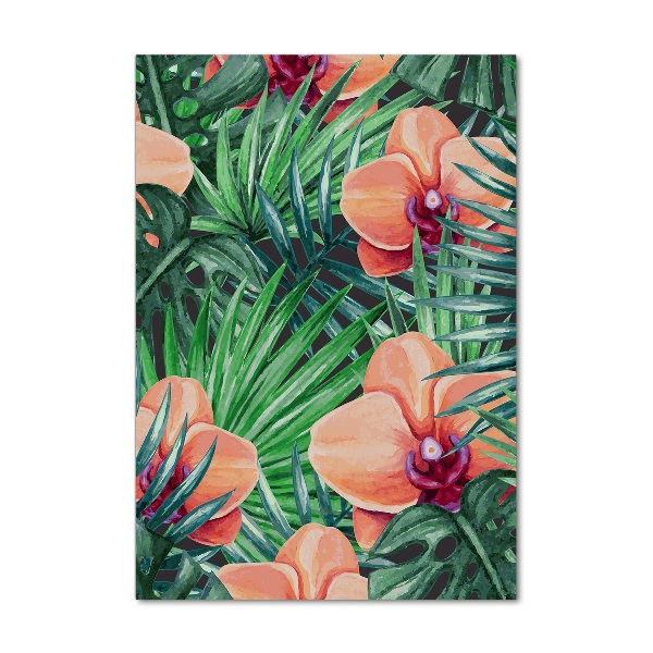 Quadro vetro acrilico verticale Orchidee e palme