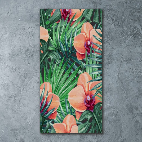Quadro vetro acrilico verticale Orchidee e palme