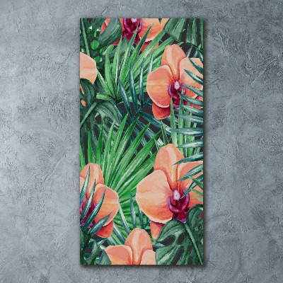 Quadro vetro acrilico verticale Orchidee e palme