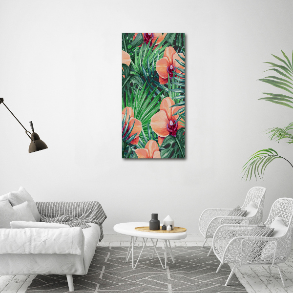 Quadro vetro acrilico verticale Orchidee e palme