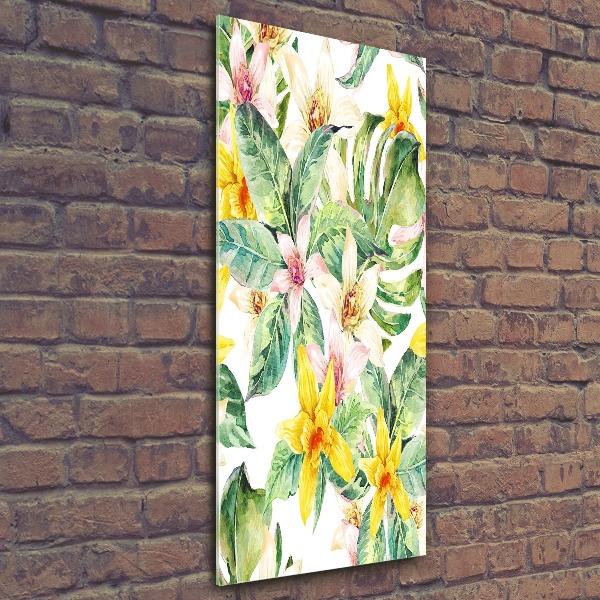 Quadro vetro acrilico verticale Fiori tropicali