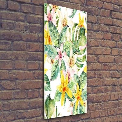 Quadro vetro acrilico verticale Fiori tropicali