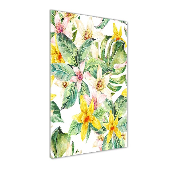 Quadro vetro acrilico verticale Fiori tropicali