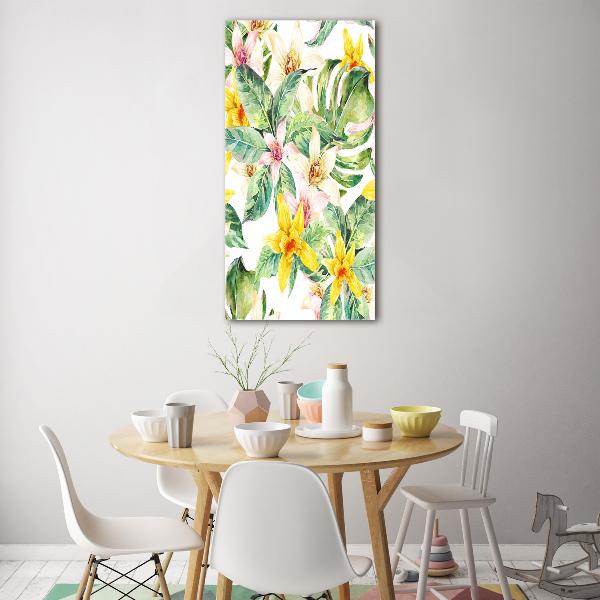 Quadro vetro acrilico verticale Fiori tropicali