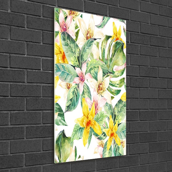Quadro vetro acrilico verticale Fiori tropicali