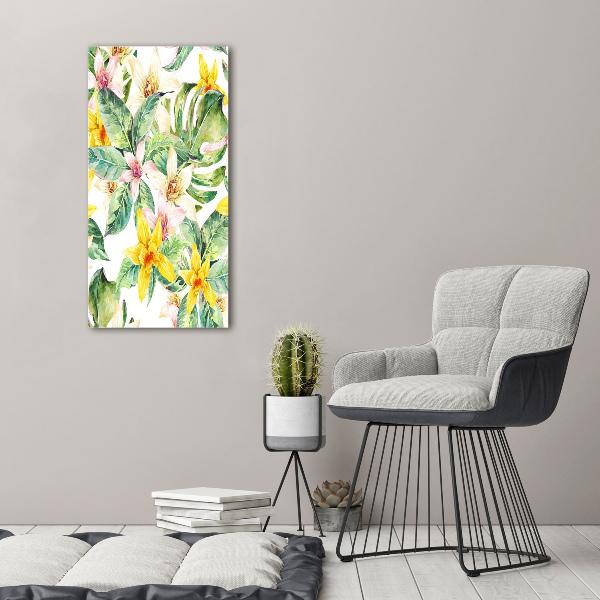 Quadro vetro acrilico verticale Fiori tropicali