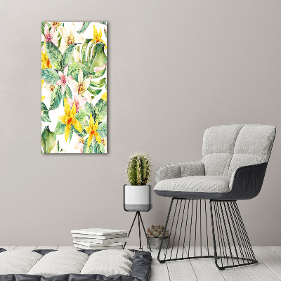 Quadro vetro acrilico verticale Fiori tropicali