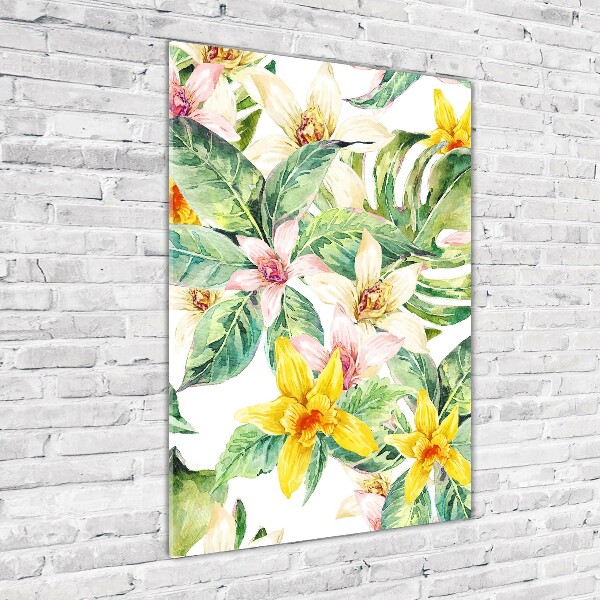 Quadro vetro acrilico verticale Fiori tropicali