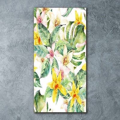 Quadro vetro acrilico verticale Fiori tropicali