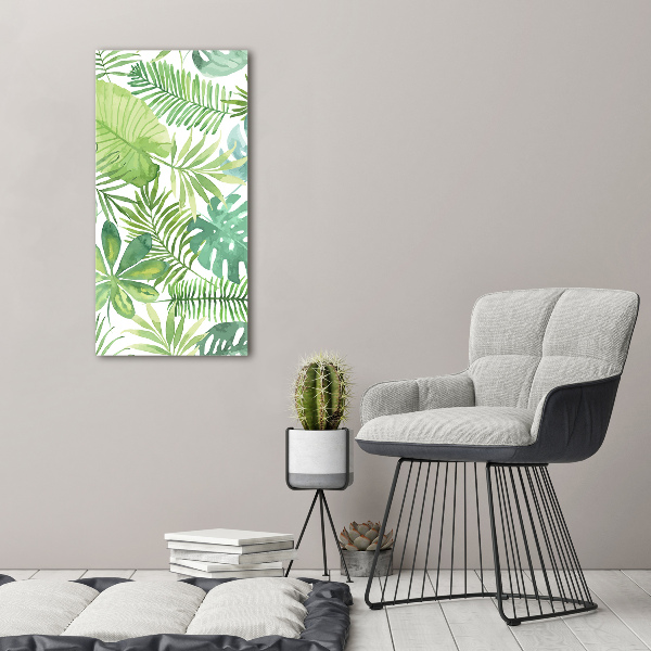 Quadro in vetro acrilico verticale Foglie tropicali