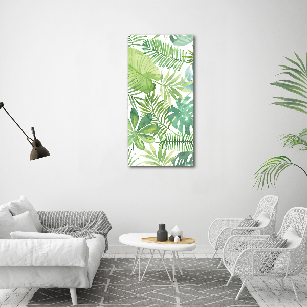 Quadro in vetro acrilico verticale Foglie tropicali