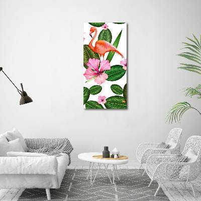 Quadro vetro acrilico verticale Fenicotteri e fiori