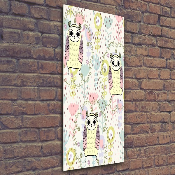 Quadro stampa su vetro acrilico verticale Gufi