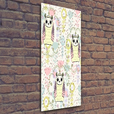 Quadro stampa su vetro acrilico verticale Gufi