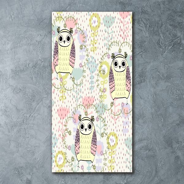 Quadro stampa su vetro acrilico verticale Gufi