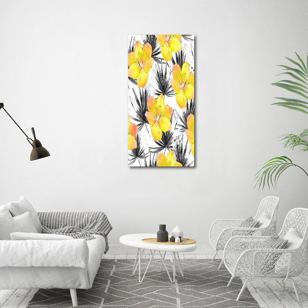 Quadro in vetro acrilico verticale Fiori tropicali