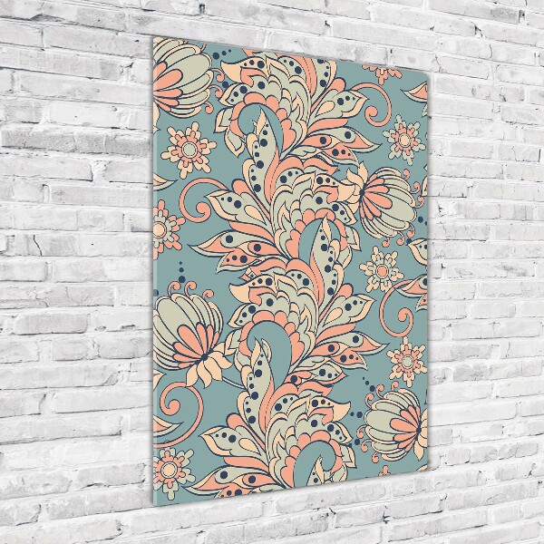 Quadro acrilico verticale Fiori etnici