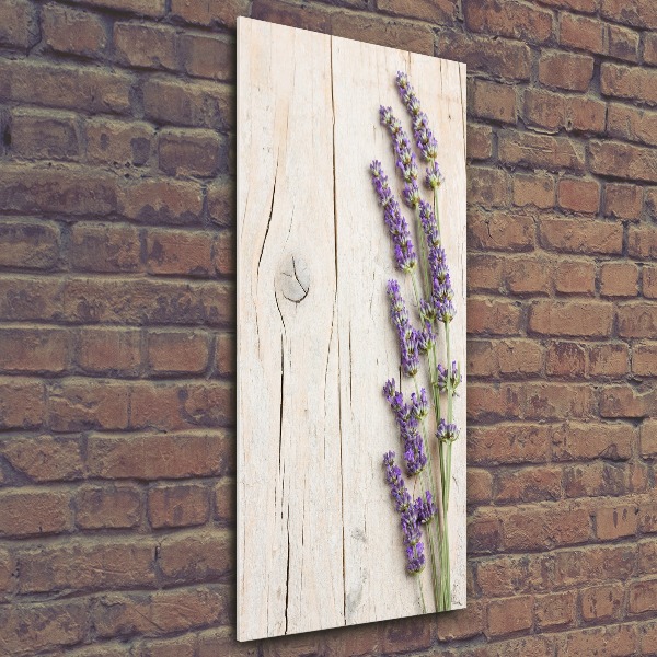 Quadro stampa su vetro acrilico verticale Lavanda su legno