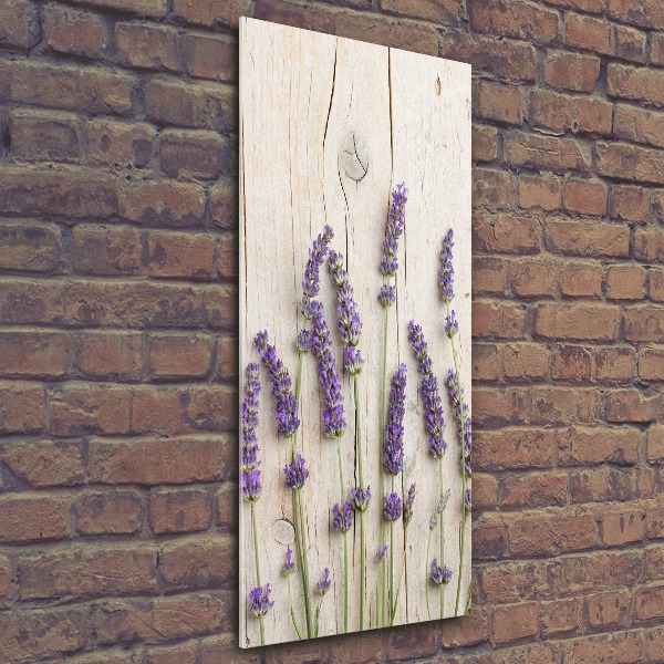 Quadro stampa su vetro acrilico verticale Lavanda su legno