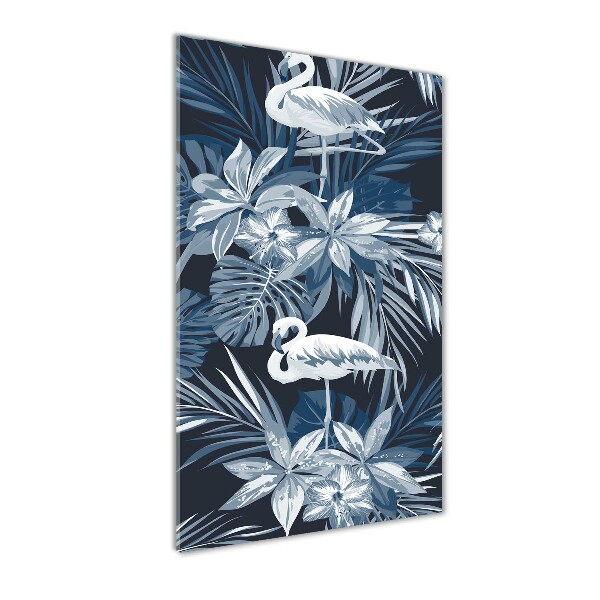 Quadro in vetro acrilico verticale Fiori e fenicotteri