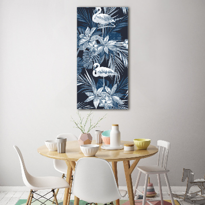 Quadro in vetro acrilico verticale Fiori e fenicotteri