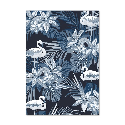 Quadro in vetro acrilico verticale Fiori e fenicotteri