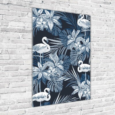 Quadro in vetro acrilico verticale Fiori e fenicotteri