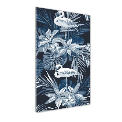 Quadro in vetro acrilico verticale Fiori e fenicotteri