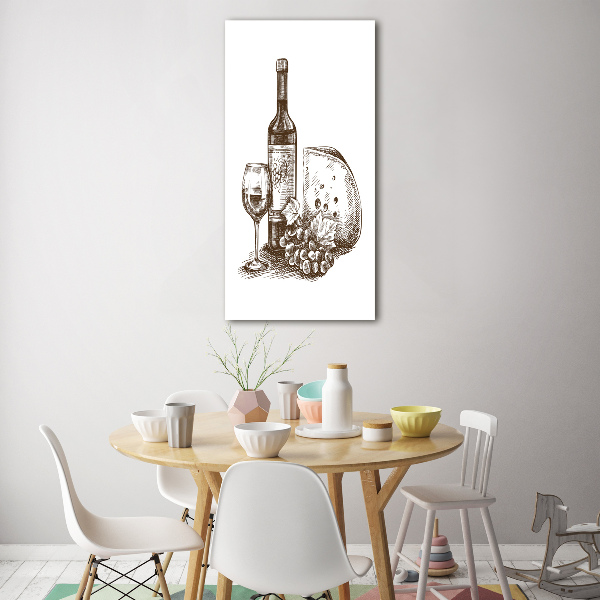 Quadro stampa su vetro acrilico verticale Vino e stuzzichini