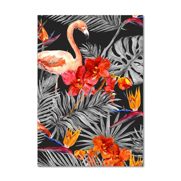 Quadro vetro acrilico verticale Fenicotteri e fiori