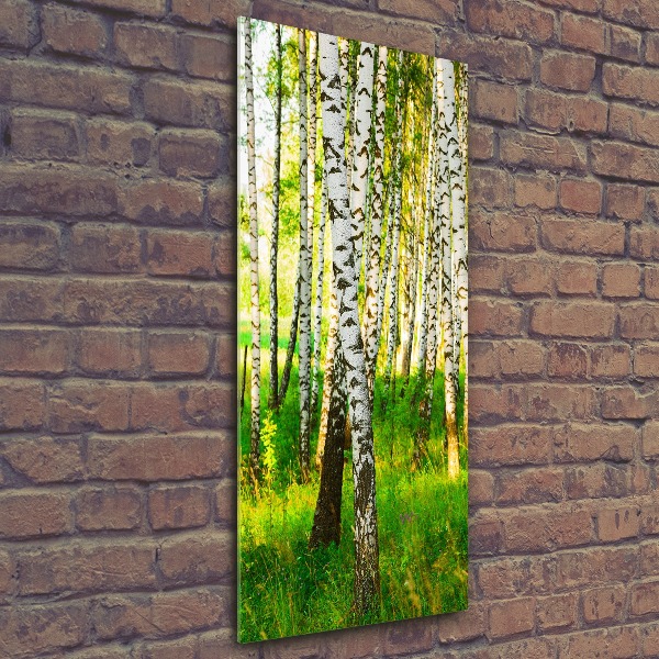 Quadro acrilico verticale Foresta di betulle