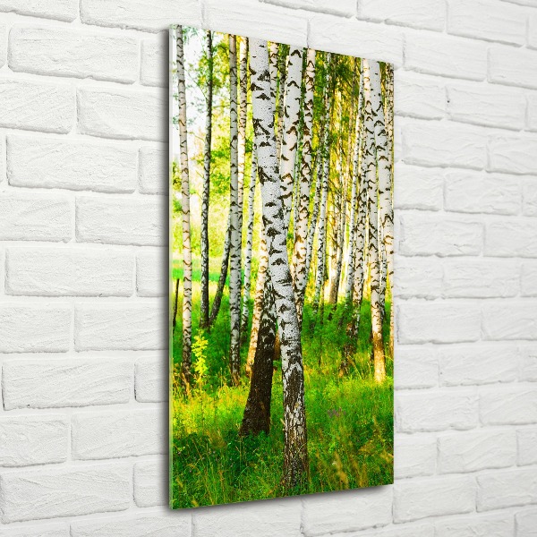 Quadro acrilico verticale Foresta di betulle