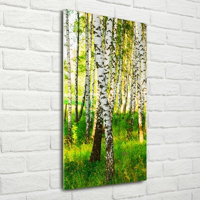 Quadro acrilico verticale Foresta di betulle