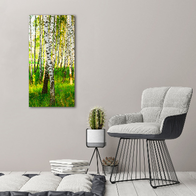 Quadro acrilico verticale Foresta di betulle