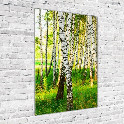Quadro acrilico verticale Foresta di betulle