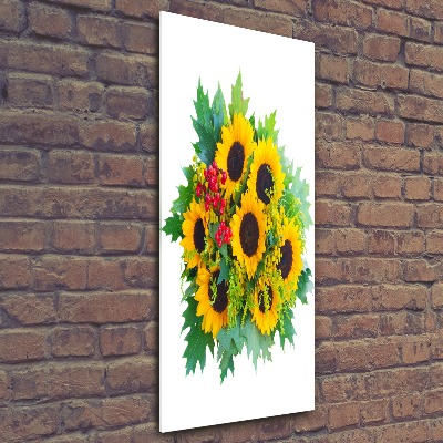 Quadro vetro acrilico verticale Un mazzo di girasoli